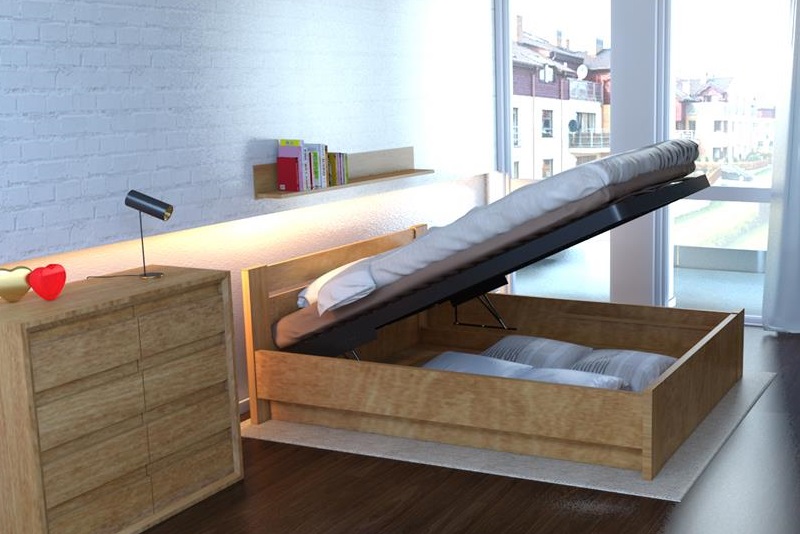 Łóżka drewniane z pojemnikiem